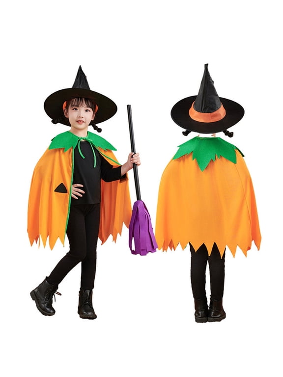 Girls Casual Pumpkin Cape Leaf Cloak Top For Everyday Wear Spring Summer Outdoor Play Toddler Tee (Orange)