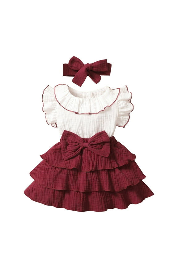 Girls Cotton Patchwork Autumn Sleeveless Ruffle Princess Dress Clothes Swing Dress