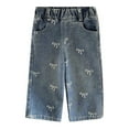 thumbnail image 1 of Huanglei Girls Cute Bow Pattern Jeans Elastic Waist Wide Leg Jeans, 1 of 5