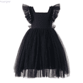 thumbnail image 1 of Huanglei Girls' Dress Ruffle Short Sleeve Square Neck Backless Tutu Dresses Kids Wedding Elegant Princess Dress Clothing For Girls Swing Dress 18-24 Months, 1 of 5