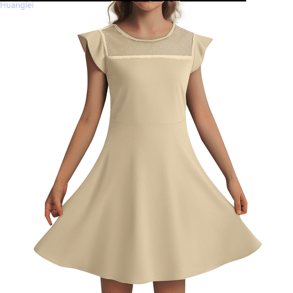 Huanglei Girls Dress Summer Ruffle Sleeve Mesh A Line Casual Party Dresses With Pockets For Kids 4 11 Years A Line Swing Dress 4-5 Years