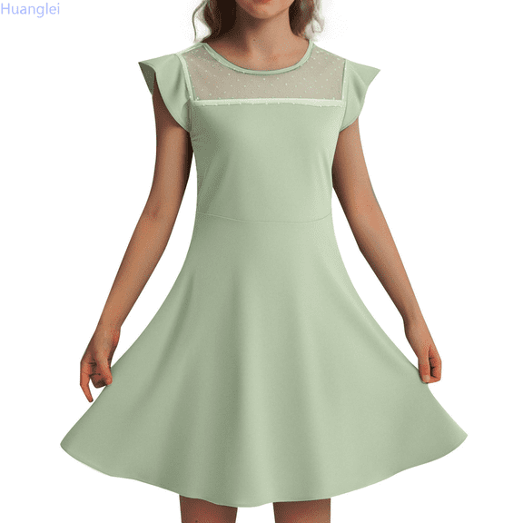 Huanglei Girls Dress Summer Ruffle Sleeve Mesh A Line Casual Party Dresses With Pockets For Kids 4 11 Years A Line Swing Dress 9-11 Years