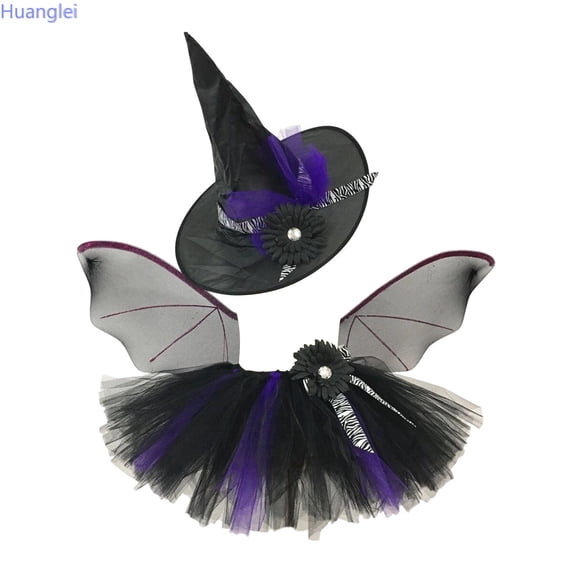 Huanglei Girls Halloween Tutu Dress With Hat Mesh Skirt For Party Performance ()