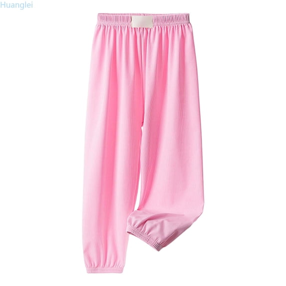 Huanglei Girls Ice Silk PantsPants Elastic High Waisted Casual Trousers For Kids Summer Flowy Stretchy Pants Girls Casual Pants