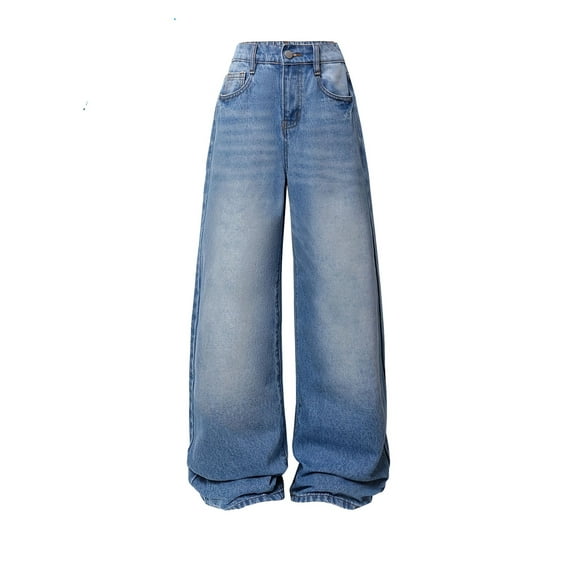 Huanglei Girls Jeans Wide Leg Baggy Denim Pants High Elastic Waisted Cute Bow Trousers Casual Kids Streetwear