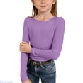 thumbnail image 1 of Huanglei Girls Long Sleeve Ribbed Stretch Tee Slim Fit Casual Basic Top For Kids Comfortable Everyday Wear Crew Neck Tops ,8-9 Years ,Purple, 1 of 4