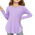 thumbnail image 1 of Huanglei Girls Long Sleeve Shirts Kids Arc Hem Side Slit Soft Tunic Tops T Shirts, 1 of 7