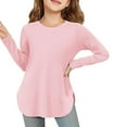 thumbnail image 1 of Huanglei Girls Long Sleeve Shirts Kids Arc Hem Side Slit Soft Tunic Tops T Shirts, 1 of 7