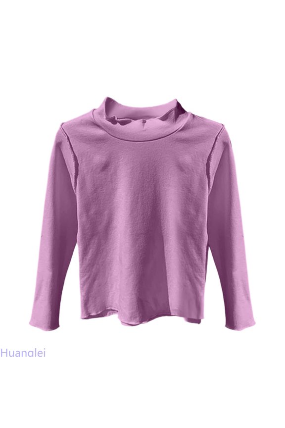 Girls Long Sleeve Tops Cute Semi High Neck Blouse Stylish Basic Tee Comfortable Casual Shirt For Toddler Kids Soft Breathable Fabric Crew Neck Tops ,7-8 Years ,Purple