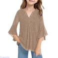 thumbnail image 1 of Huanglei Girls Loose Fit Blouse With Thread Mesh Collar And Petal Sleeves Casual Long Sleeve For Toddler And Girls Short/Long Sleeve T-Shirts ,11-12 years ,Yellow, 1 of 3