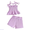thumbnail image 1 of Huanglei Girls Outfits Set Casual Summer Outfits For Toddler Girls Floral Lace Tie Shoulder Top With Solid Straight Pants Party Photo Outfit Casual Clothing Sets ,2-3 Years ,Purple, 1 of 5