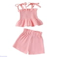 thumbnail image 1 of Huanglei Girls Outfits Set Casual Summer Outfits For Toddler Girls Floral Lace Tie Shoulder Top With Solid Straight Pants Party Photo Outfit Casual Clothing Sets ,2-3 Years ,Pink, 1 of 5
