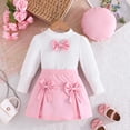 thumbnail image 1 of Huanglei Girls Outfits Set Toddler Kids Ribbed Bow Top Skirt Hat 3 Piece Casual Winter Outfit For School Autumn Fall, 1 of 8