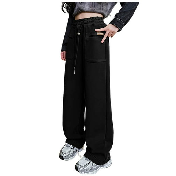 Huanglei Girls Pants Drawstring Elastic Sweatpants Active Joggers Fleece Warm Sweatpants For Kids