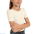 thumbnail image 1 of Huanglei Girls Ribbed Knit Short Sleeve Crewneck Tee Soft Casual Basic Top For Toddler And Comfortable Everyday Wear Kids T-shirts Clothes ,9-10 Years ,Beige, 1 of 4