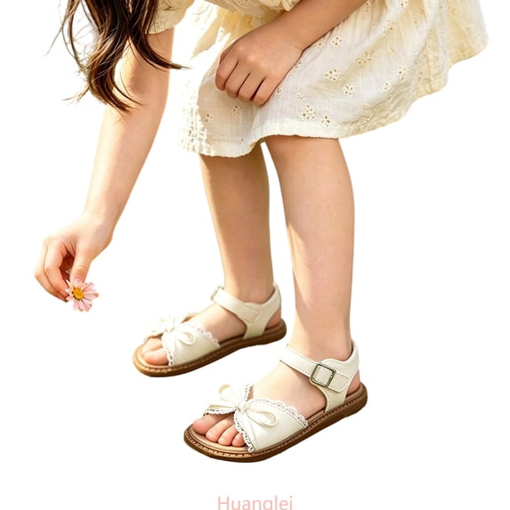 Huanglei Girls Sandals Open Toe ,9.5 Little Kid ,White