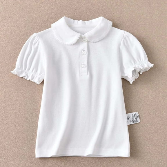 Huanglei Girls Shirt Short Sleeve Kids Summer Tops Casual Tees For School Performance Everyday Wear Comfortable Stretch Elastic Waist