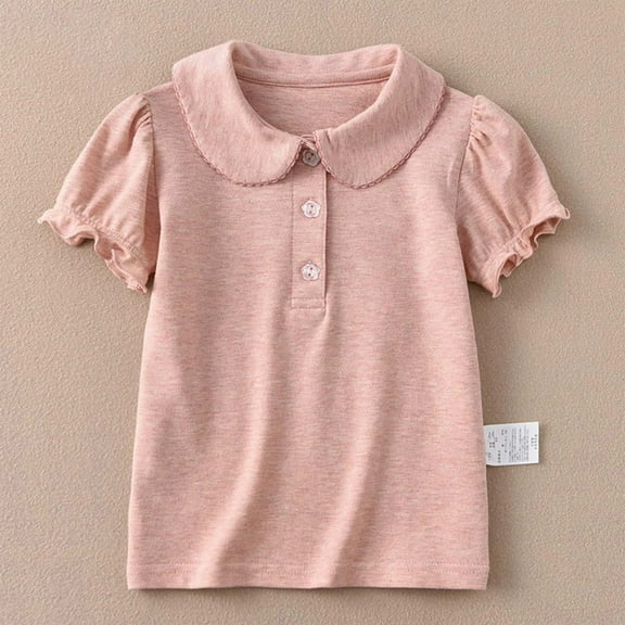 Huanglei Girls Shirt Short Sleeve Kids Summer Tops Casual Tees For School Performance Everyday Wear Comfortable Stretch Elastic Waist