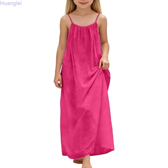 Huanglei Girls Sleeveless Backless Casual Dress Loose Fit Home Wear Summer Play Dress Toddler Kids Dress Girls Summer Sundress
