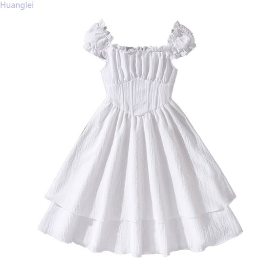Huanglei Girls Summer Dress With Ruffles And Smocked Bodice Casual Short Sleeve Party Dress For Kids Outfit Princess Dresses for Girls