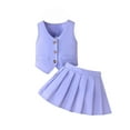 thumbnail image 1 of Huanglei Girls Summer Outfits Toddler V Neck Vest Top With Pleated Skirt Set Casual Playwear For 1 2 3 Year Old Baby Comfortable Elastic Waist, 1 of 7