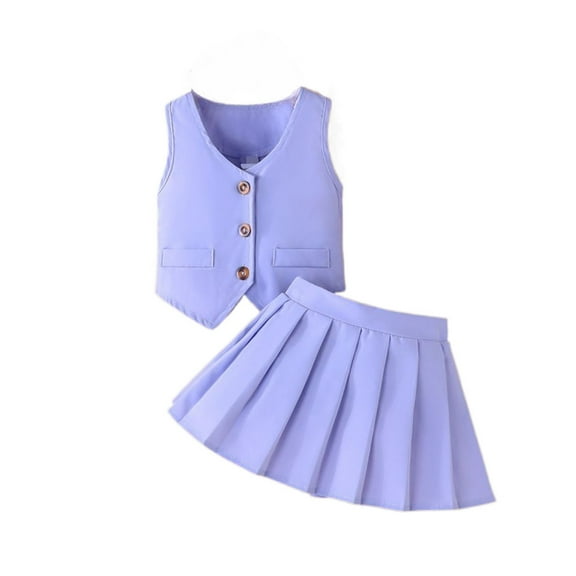 Huanglei Girls Summer Outfits Toddler V Neck Vest Top With Pleated Skirt Set Casual Playwear For 1 2 3 Year Old Baby Comfortable Elastic Waist