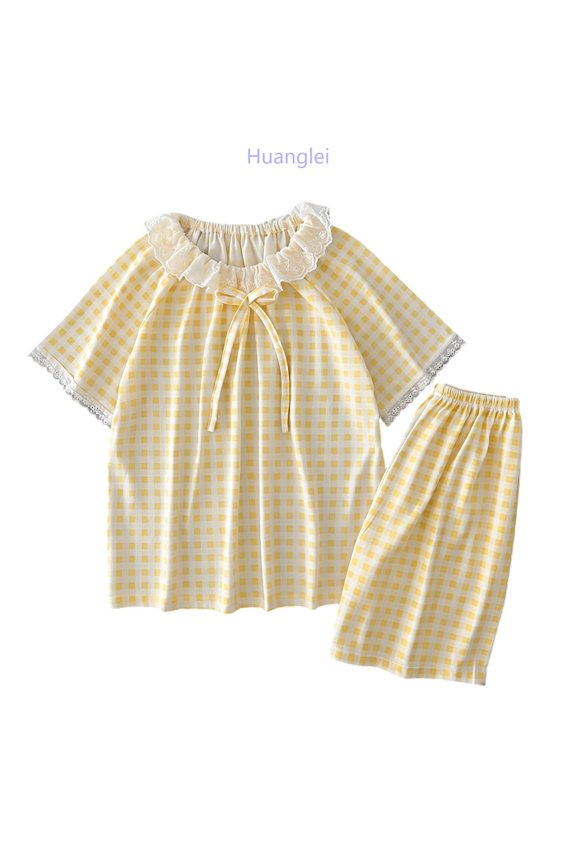Girls Summer Pajama Short Sleeve Cloud Style Cute Outfit Two Piece Comfy Sleepwear Girl Summer Clothes,Size 11-12 Years /Big Kids/Yellow