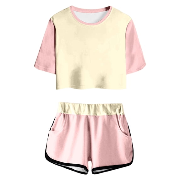 Huanglei Girls Summer Print Short Sleeve Top And Shorts Set Cute Round Neck Pocket Casual Outfit For Teens And Juniors Lightweight And Comfortable