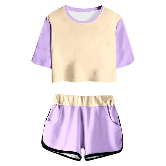 Huanglei Girls Summer Print Short Sleeve Top And Shorts Set Cute Round Neck Pocket Casual Outfit For Teens And Juniors Lightweight And Comfortable
