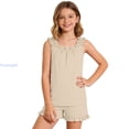 thumbnail image 1 of Huanglei Girls Summer Sleeveless Tank Top And Shorts Casual Lace Trim Outfit Girls Tank Top Sets,Size 5-6 Years /Little Kid/Beige, 1 of 6