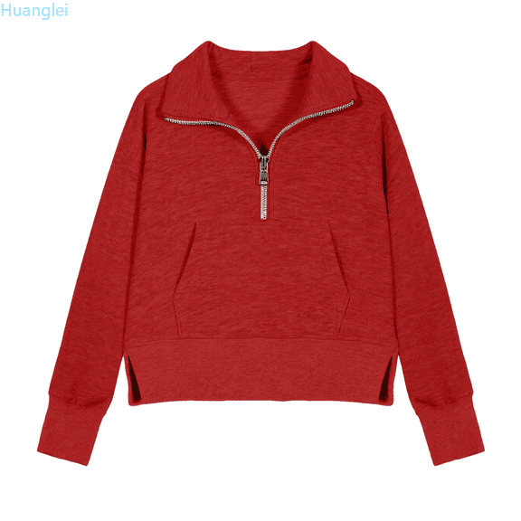 Huanglei Girls Sweatshirts For Teen Girls Half Zip Long Sleeve Cropped Hoodies Preppy Cute Clothes For Girls With Thumb Hole Crewneck Sweatshirt
