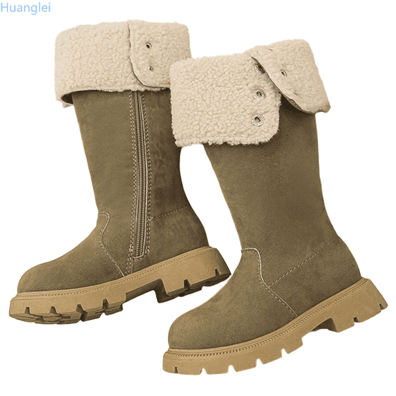 Huanglei Girls Western Boots Foldable Shaft Mid Heel Riding Boots For Children And Teenagers Casual Wear Girls Ankle Boots 10-10.5 Years