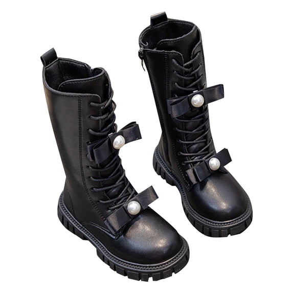 Huanglei Girls Winter Fashion Boots Warm Long Calf Height Leather Booties For Kids Stylish Boots Non Slip Comfortable