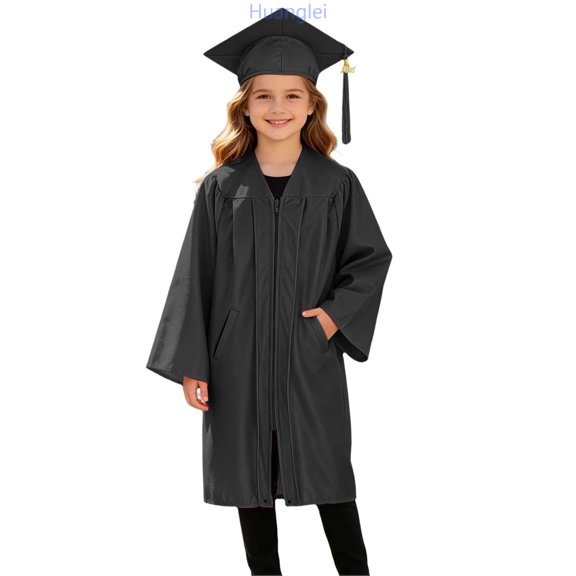 Huanglei Graduation Gown And Cap For Kids Girls Doctoral Robe With Pockets For Commencement Photo Girls Lounge Set,Size 2-3 Years /Little Kid/Black
