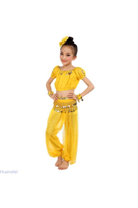 Handmade Children Girl Belly Dance Kids Belly Dancing Dance Cloth Summer/Winter Outfits ,10-11 Years ,Yellow