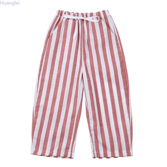 Huanglei Kids Baby Girl Minimalist Striped Pants Daily Elastic Waist Pants Boys Sweatpants Joggers 3-4 Years
