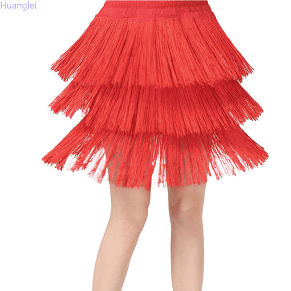 Huanglei Kids Girls Tassel Dance Skirt Latin Ballroom Layered Fringe Dancewear A Line Swing Dress S