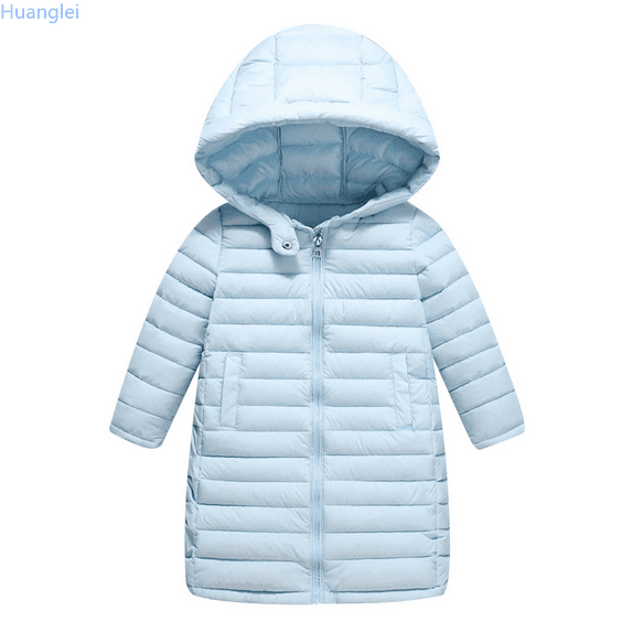 Huanglei Kids Long Down Coat Girls Zipper Hooded Jacket Boy's Lightweight Children Winter Jackets Outwear Casual Coats 5-6 Years