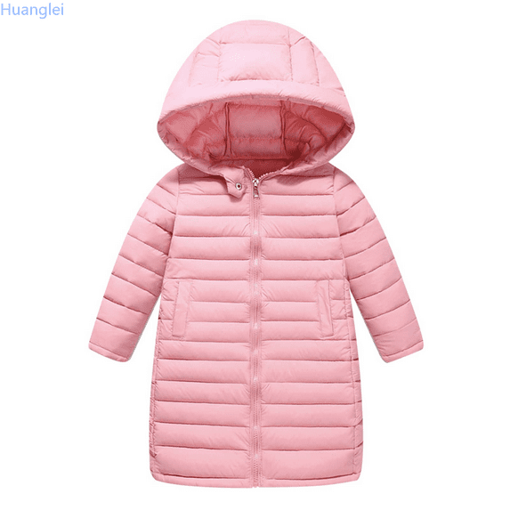 Huanglei Kids Long Down Coat Girls Zipper Hooded Jacket Boy's Lightweight Children Winter Jackets Outwear Winter Warm Coat 3-4 Years