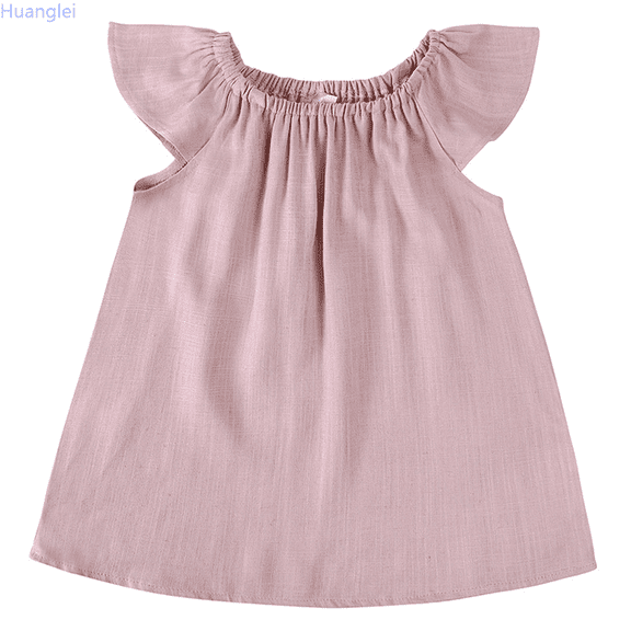 Huanglei Kids Toddler Baby Girls Spring Summer Solid Ruffle Sleeveless Princess Dress Clothes Girls Summer Sundress 18-24 Months