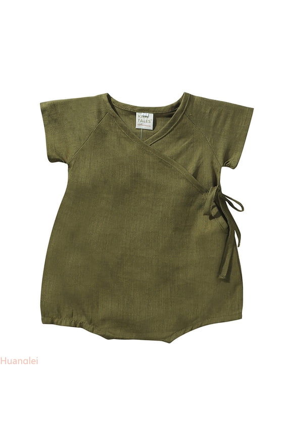 Kimono Robe Linen Yarn Robe Baby Solid Romper Japanese Pajamas ,3-6 Months ,Green