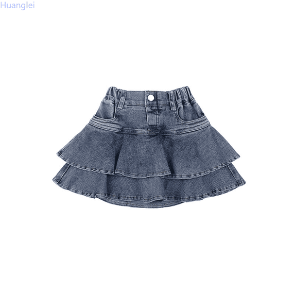 Huanglei Little Girl's Denim Skirts Mini Flared Pleated Toddler Jean Skorts With Shorts Underneath Skirt for Dancing 18-24 Months
