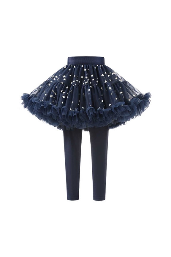Little Girls Footless Leggings With Tutu Ruffle Skirt Stretchy Pantskirt
