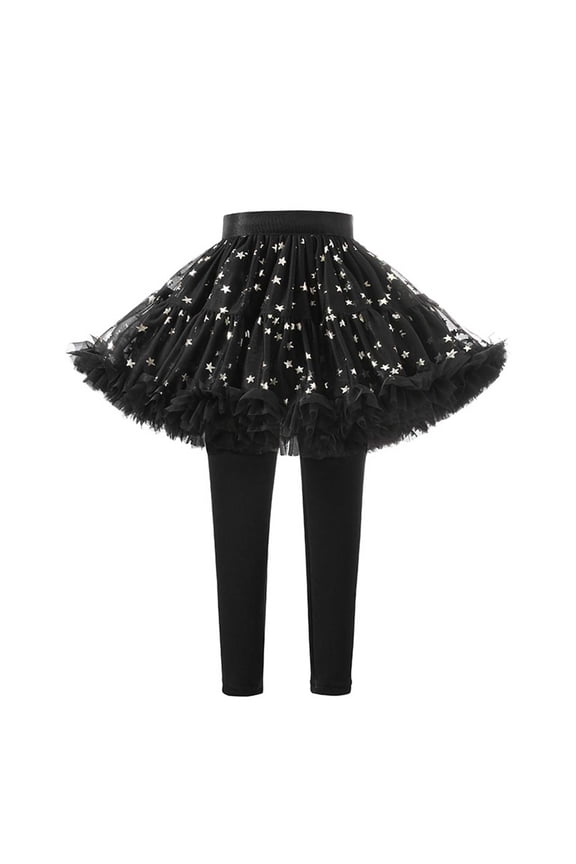 Little Girls Footless Leggings With Tutu Ruffle Skirt Stretchy Pantskirt Casual Trousers