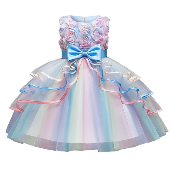 Huanglei Little Girls' Rose Embroidered Princess Dress With Layered Sheer Dress Toddler Kids Party Gown For Pageants