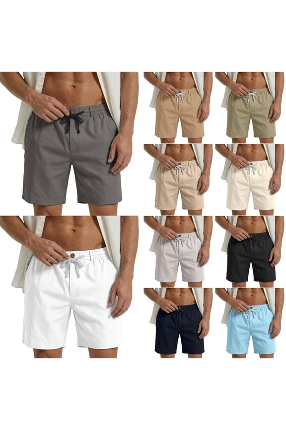 Men's Casual Shorts ,Casual Linen Shorts For Summer Comfort And Relaxed Fit With Adjustable Drawstring Side Pockets (Beige ,Large)