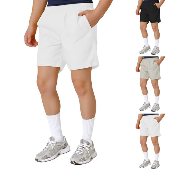 Huanglei Men's Casual Shorts ,Linen Drawstring Waist Loose Fit Shorts For Men Solid Color Casual Beachwear 3/4 Length Summer Trousers (Gray ,Large)