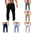 thumbnail image 1 of Huanglei Mens Drawstring Waist Pants ,Elastic Solid Cotton Men's Color Pants Loose Casual (Blue ,3X-Large), 1 of 6