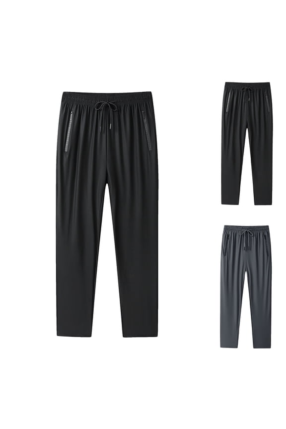 Mens Drawstring Waist Pants ,Men's Loose Fit Air Conditioning Sports Pants Ice Silk Trousers For Summer Outdoors (Gray ,Large)