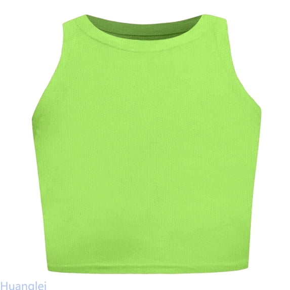 Huanglei Ribbed Sleeveless Crop Top For Girls Soft Summer Casual Tee Shirt Comfortable Kids Vest Basic Toddler T-Shirt ,11-13 Years ,Yellow